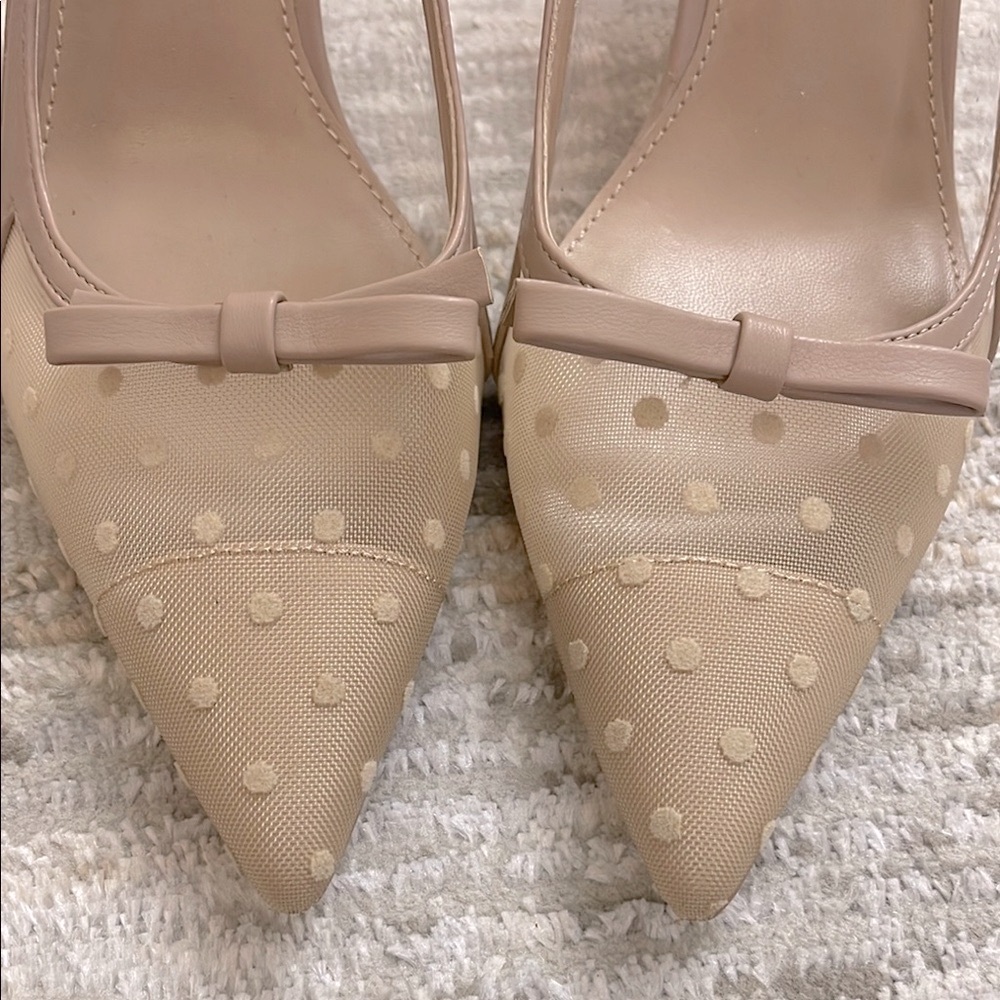 SHOBOO Beige Polka Dot Slingback Heels